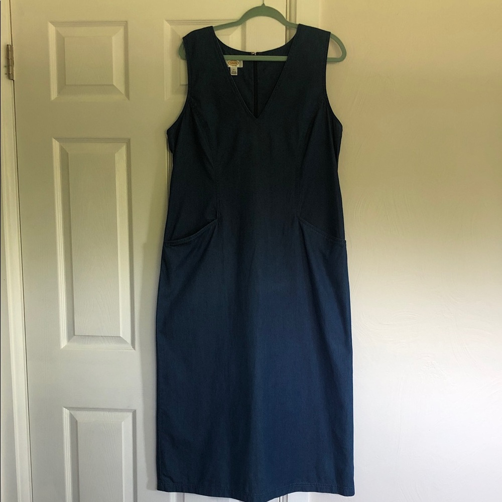 Talbots Sleeveless Blue Denim V-neck Maxi Dress Size 14